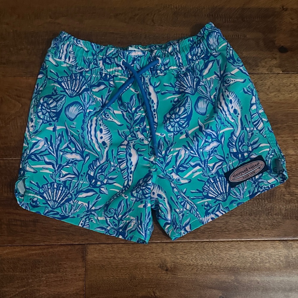 Vineyard Vines Aqua and Blue Sea Life Swim Shorts